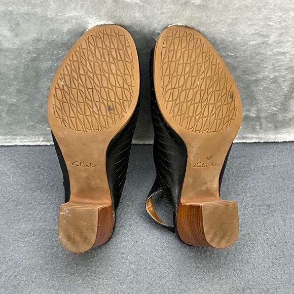 Clarks Artisan Briatta Slingback Black Leather Block-Heel Peep Toe Mule 10M - Picture 11 of 11